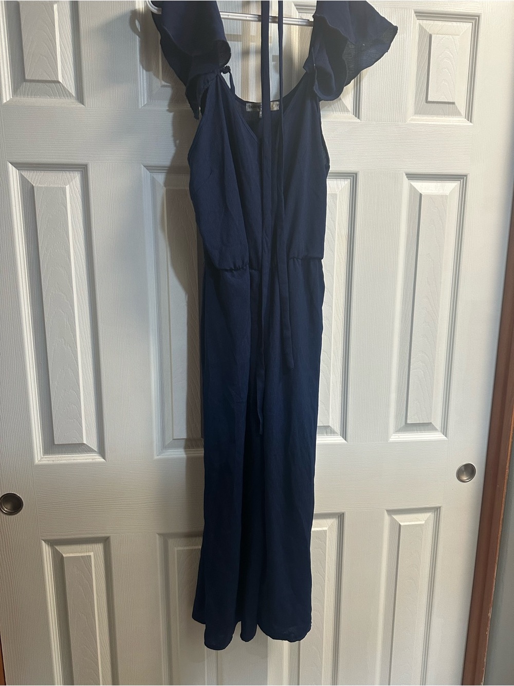 bailey blue Navy Ruffled-Sleeve Jumpsuit